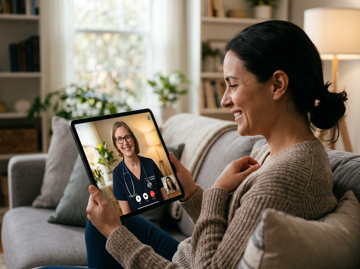 Friendly doctor on a telehealth video call